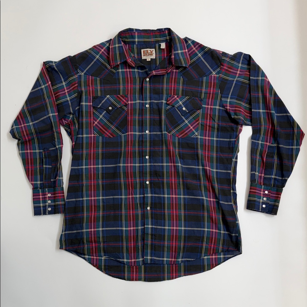 Vintage ELY Cattlemen Pearl Snap Western Shirt Plaid Cowboy Ranch Core Large